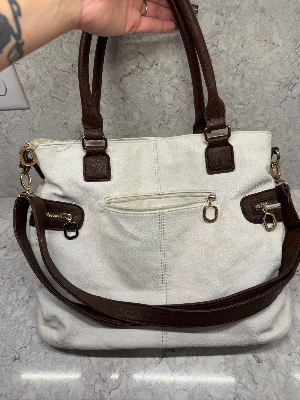 Michael Kors White & Brown Leather MK Signature Tote - Picture 3 of 5